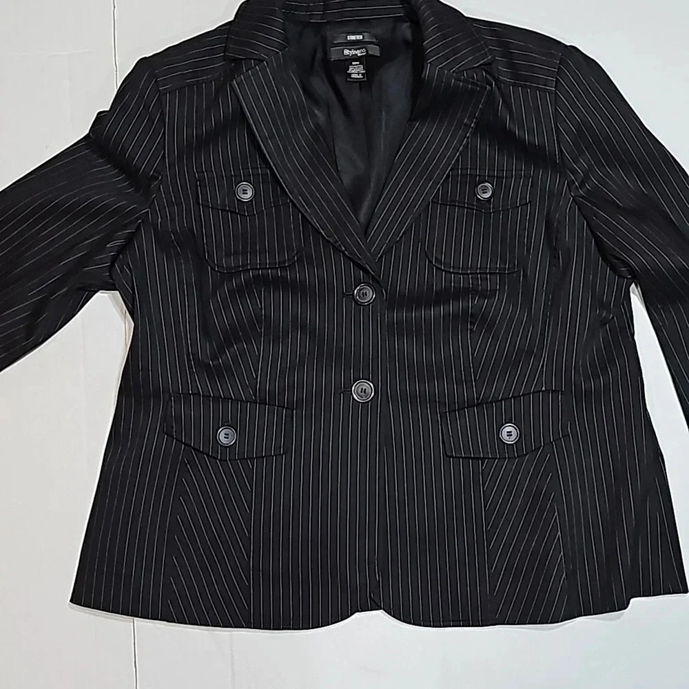 Style&co womens jacket 18W pinstripe black utility Double Breast Business Office